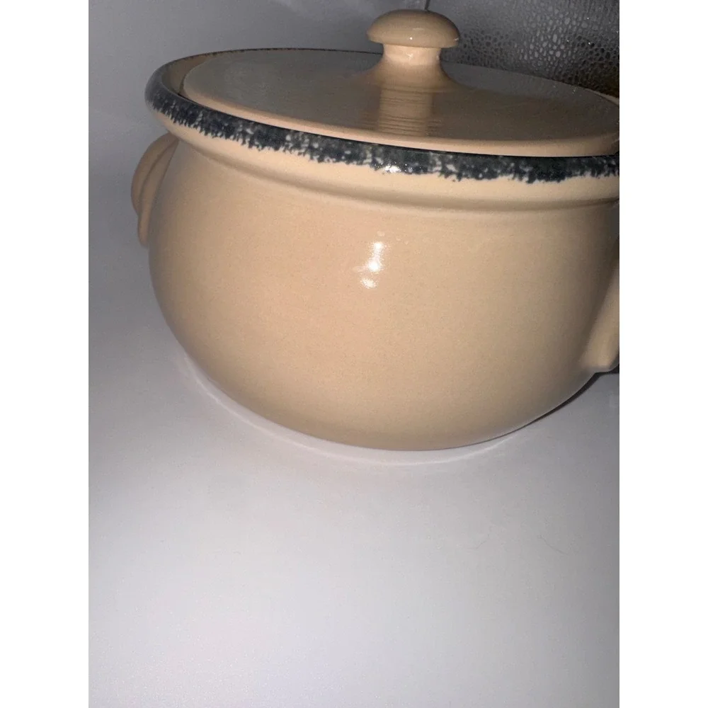 Vintage Ceramic Bean Pot with Lid Fruit Motif Grapes Pears Tan Stoneware Crock